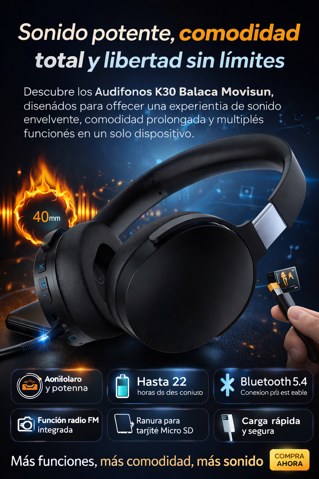 Audífonos Inalámbricos Movisun K30